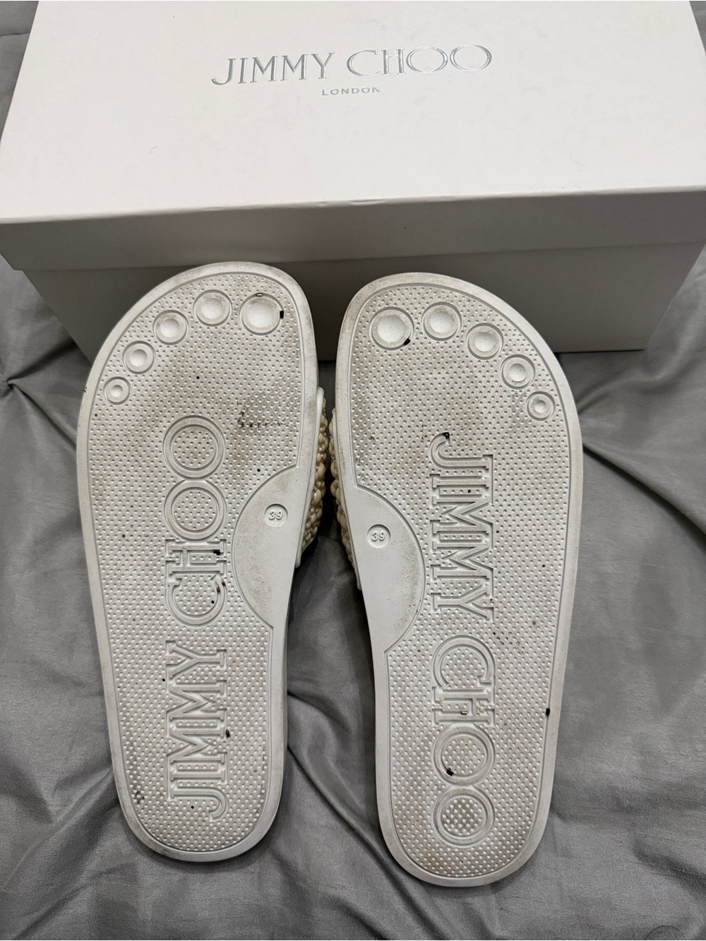 Jimmy Choo Ivory Pearl-Embellished Slide Sandals - Picture 4 of 8